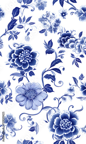 Seamless pattern of classic blue and white porcelain.