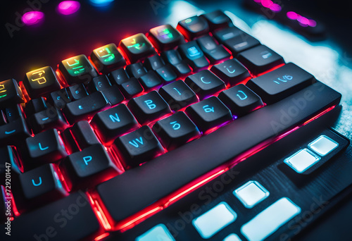 Backlit dusty keybord with colorful led rgb buttons, photo