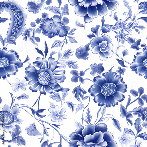 Seamless pattern of classic blue and white porcelain.