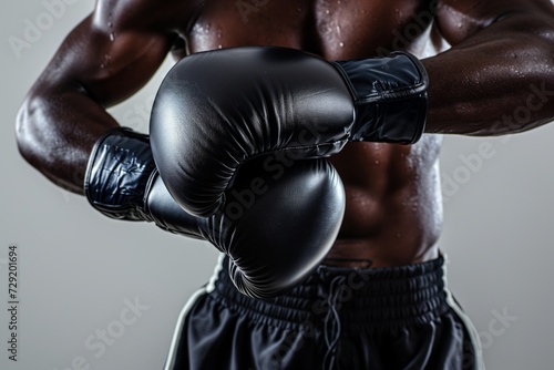 boxers gloved fists, close up, ready stance