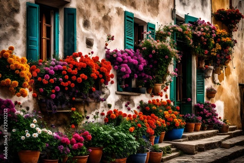 Tipical terrace with colored flowers © MISHAL
