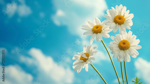 Daisy flowers bouquet against blue sky