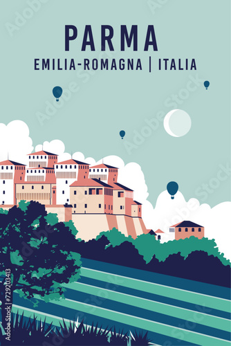 Medieval castles and wineyards of Italy - Castello di Torrechara, Parma, Emilia Romagna, Italy. 