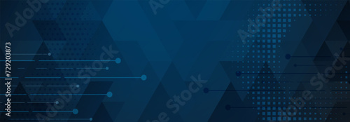 Abstract background in dark blue colors consisting of geometric shapes, lines and dots