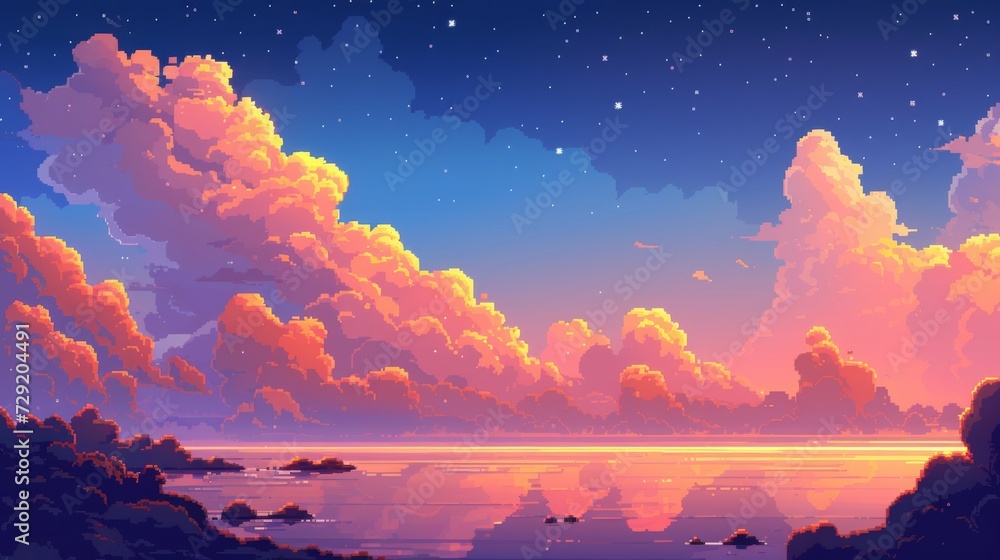 2d pixel sky, mobile game background