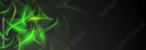Abstract illustration with green spirograph figure in the form of star made of lines on a dark background