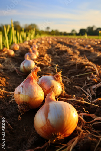 Onions on ground in the farm.