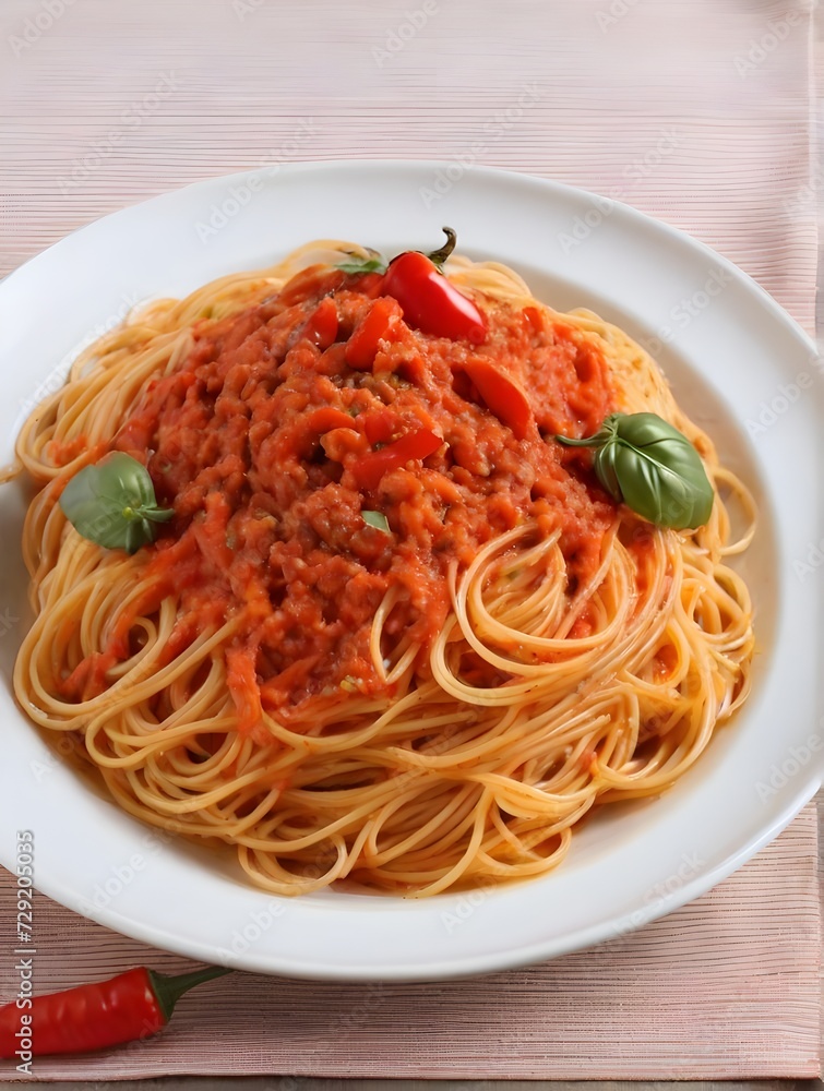 Italian spaghetti, pasta dish, basil