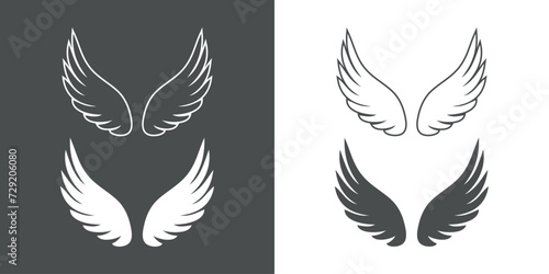 Logo heráldico. Silueta de alas de ave o ángel estilo relleno y delineado