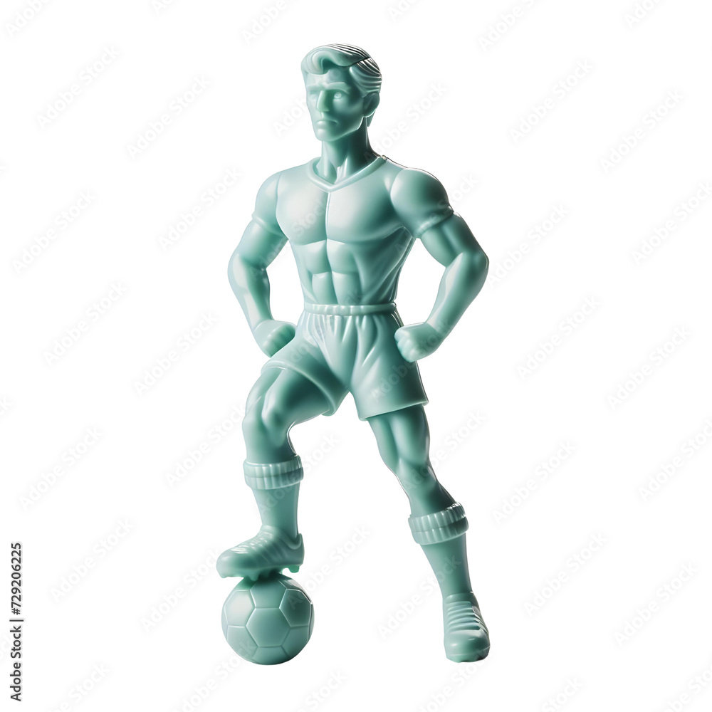 Plastic toy figure football player isolated on a transparent background