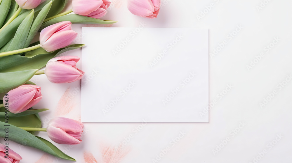 Spring tulips frame an empty note card