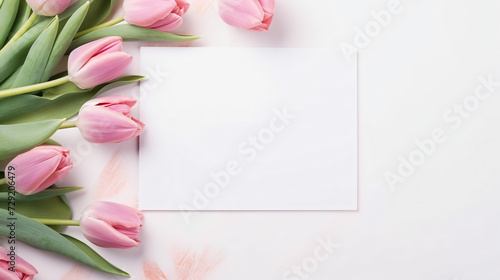 Spring tulips frame an empty note card