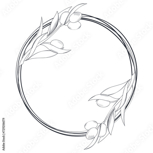 round frame with olive branch thin outline