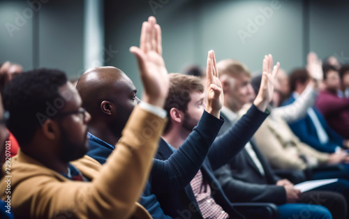 Teamwork and cooperation concepts with group person raising hand.power of voice voting and agreement of organization direction.confidence of human mindset.business ideas © Limitless Visions
