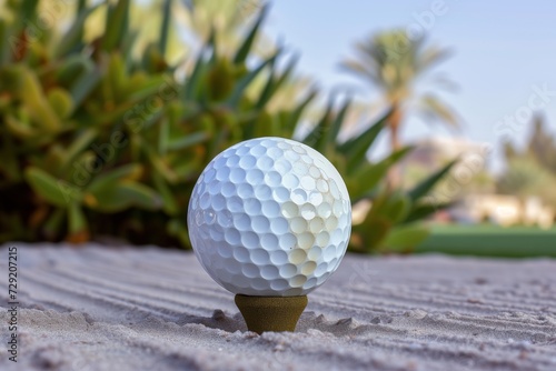 closeup of a golf ball on a tee