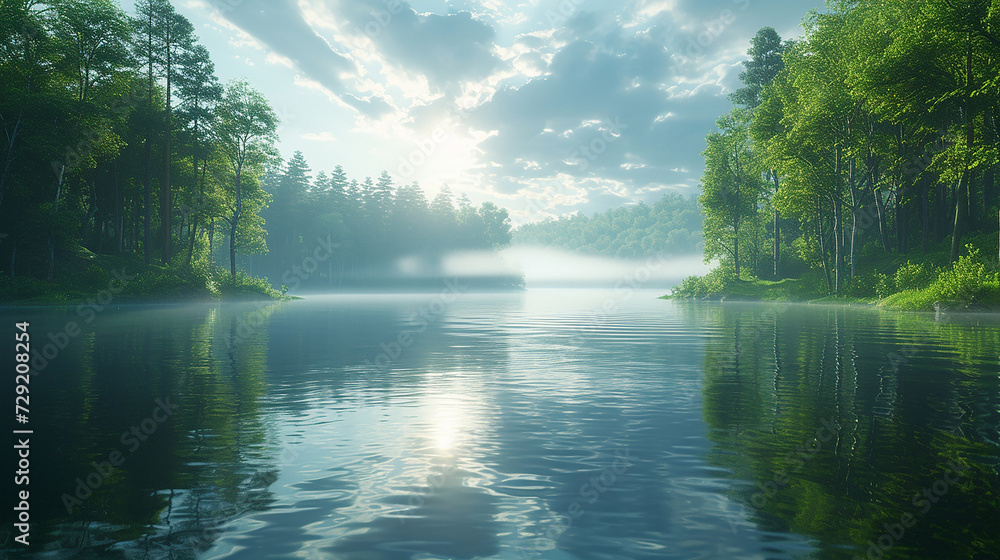 Quiet and calm landscape background with a lake and a forest against a pure natural sky Quiet and calm landscape background with a lake and a forest against a pure natural sky