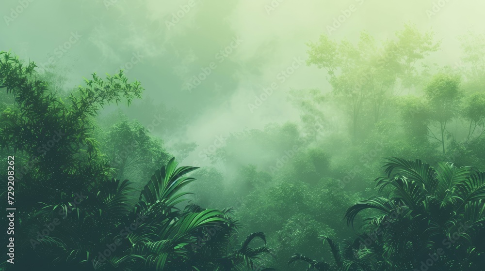 Toon, soft pastel, full page gradient, light green top to dark green bottom, vignetted, professional, iconic, popular, trendy, high quality, rain forest environment - obrazy, fototapety, plakaty 