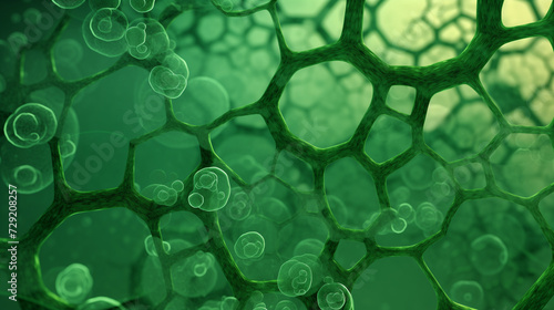 Intricate Pattern of Plant Cells Under Microscope in Vivid Green Hue. Green wallpaper, background. Concept of biology, environmental protection.