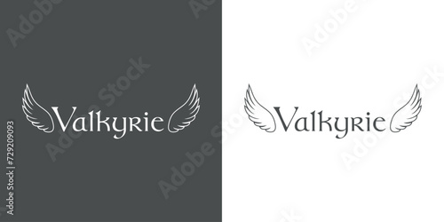 Mitología nórdica. Logo con palabra Valkyrie con alas