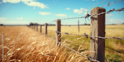 A picture of a wooden fence standing in a field of tall grass. This image can be used to depict rural landscapes, nature, or even concepts like boundaries and solitude