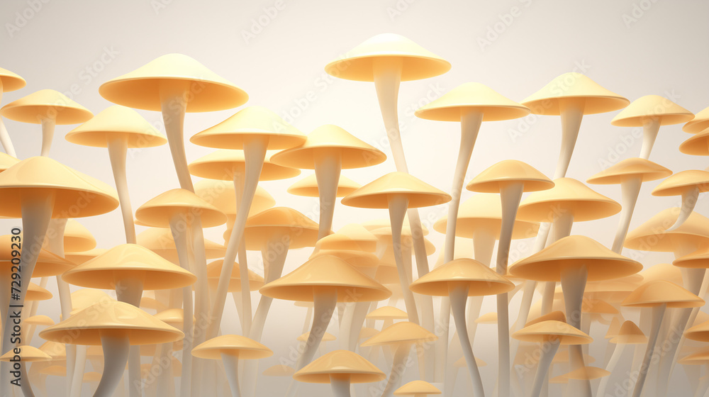 Cluster of Vibrant Orange Mushrooms Thriving in a Softly Lit Environment Cluster of Vibrant Orange Mushrooms Thriving in a Softly Lit Environment