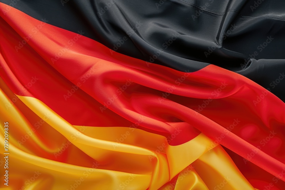 A close-up view of a flag with red, yellow, and black colors. Suitable for various purposes
