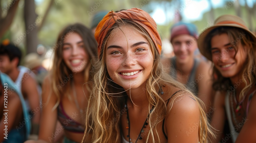 Teens chilling on music festival Teens chilling on music festival