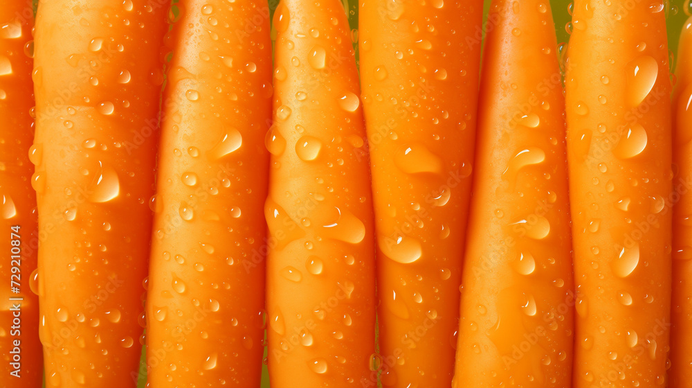 A Bunch of Carrots With Water Droplets. Orange background. Fresh food store concept. A Bunch of Carrots With Water Droplets. Orange background. Fresh food store concept.