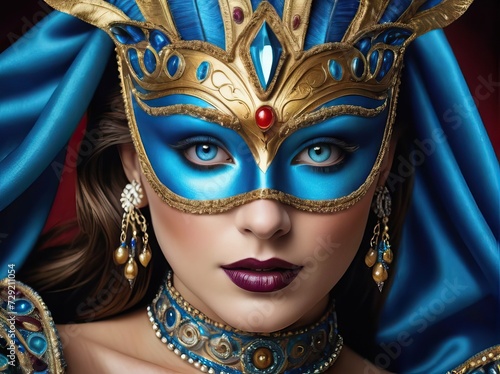 Portrait of a woman in carnival mask. young woman wearing venetian mask