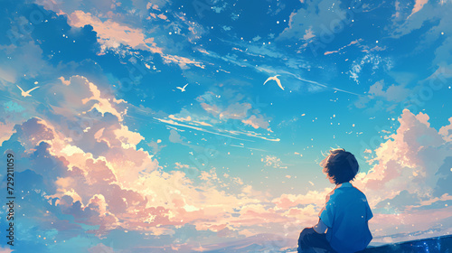 Boy watching the beautiful sky