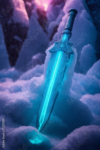 Sword in the Clouds With Sky Background. Generative AI.