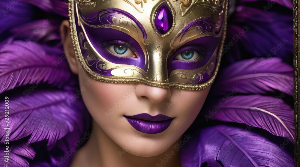 Portrait of a woman in carnival mask. young woman wearing venetian mask