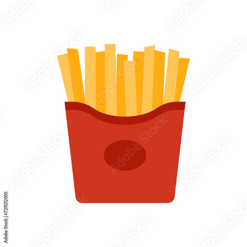 French fries in red box, paper container with salty potato chips vector illustration