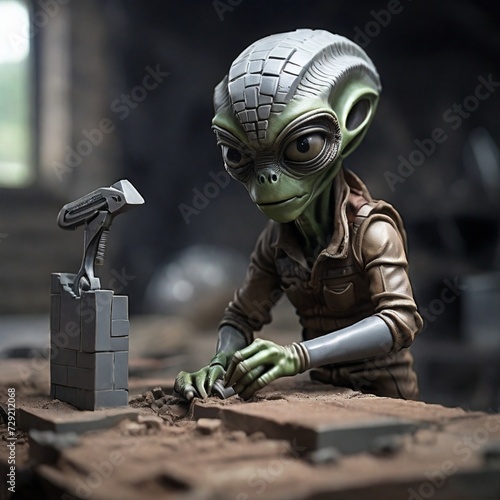 alien carpenter working in aria 51 workshop photo