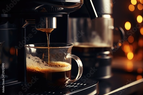 A cup of coffee being poured into a coffee machine. Ideal for illustrating the process of making coffee. photo