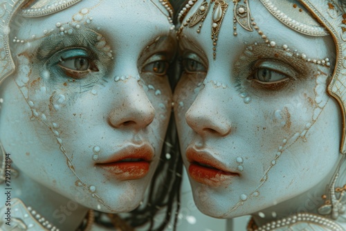 Two statues of women captured in a close-up shot. Perfect for art enthusiasts or history buffs.