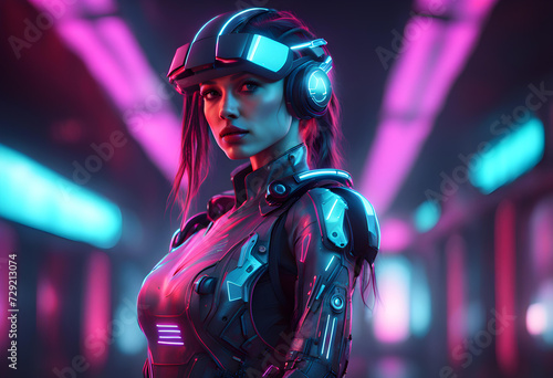 Realistic portrait of a sci-fi neon cyberpunk girl