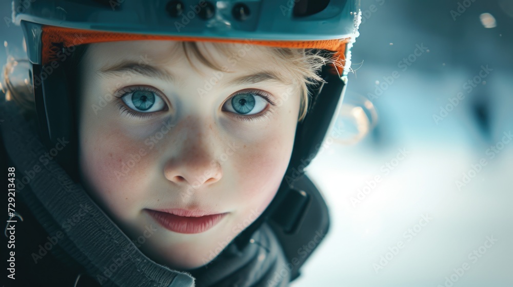 A young boy wearing a helmet on top of his head. Suitable for sports, safety, and outdoor activities