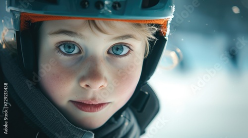 A young boy wearing a helmet on top of his head. Suitable for sports, safety, and outdoor activities © Fotograf