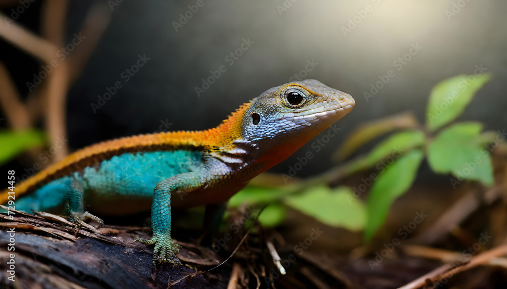 Green lizard on a branch in nature Green lizard on a branch in nature