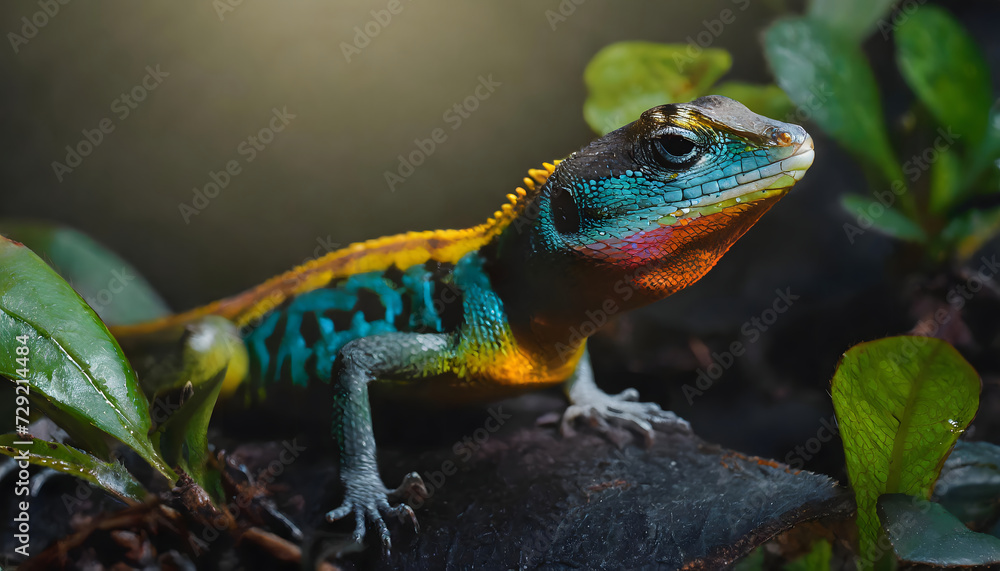 Green lizard on a branch in nature Green lizard on a branch in nature