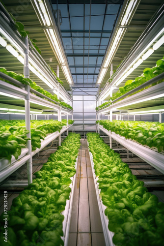 Agricultural greenhouse with hydroponic shelves, Hydroponics farm in building with high technology farming. Agricultural technology concept.