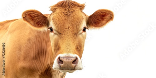 A detailed view of a cow's face captured in a close-up shot. This image can be used in various projects that require visuals related to farm animals or agriculture