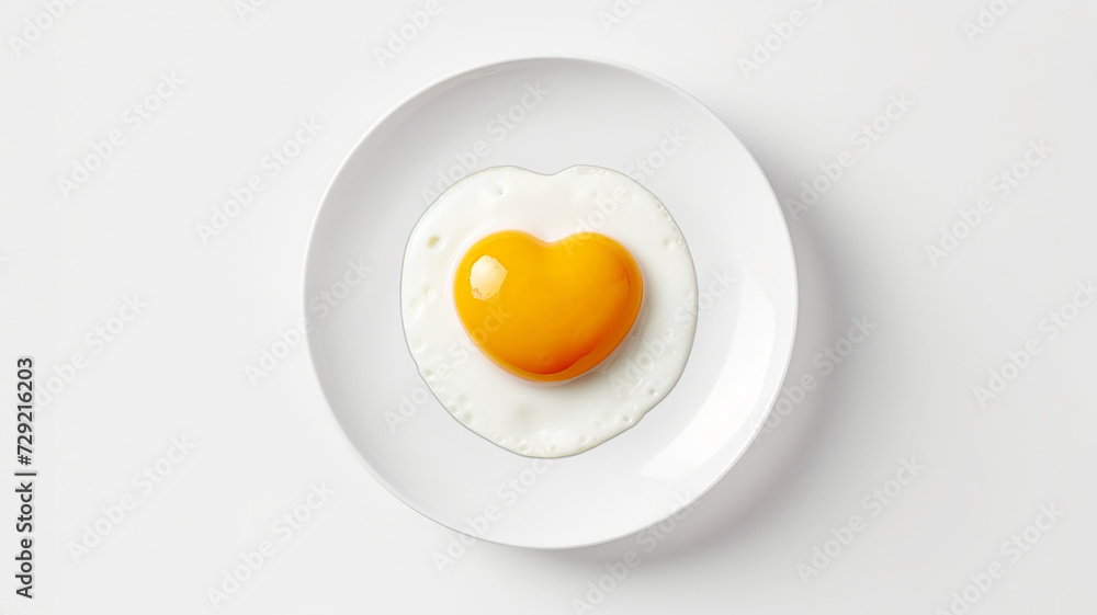 Fried eggs on a heart-shaped plate on a white background, a symbol of love, food for a healthy diet Fried eggs on a heart-shaped plate on a white background, a symbol of love, food for a healthy diet