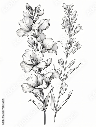 Black and white style line style snapdragons flowers