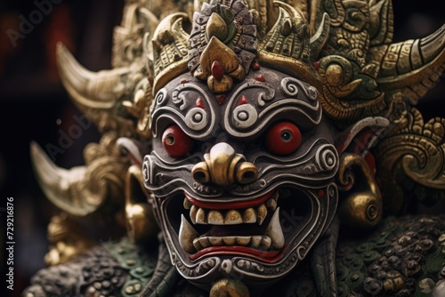 A detailed close-up of a menacing demon statue. Perfect for adding a dark and eerie atmosphere to any project © Fotograf