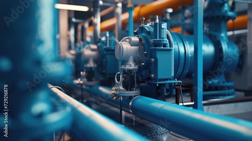 A detailed view of pipes and valves in a building. This image can be used to showcase plumbing, construction, or industrial themes
