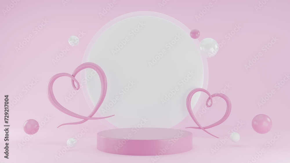 3D Rendering abstract heart pink background with red podium Valentines love 3D Rendering abstract heart pink background with red podium Valentines love