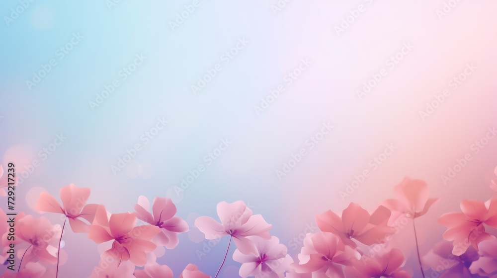 Soft Pastel Sky Background With Silhouette of Blooming Flowers at Sunset