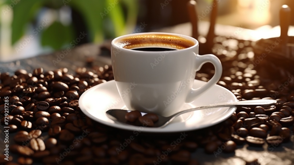A cup of coffee sitting on top of a white saucer. Perfect for coffee shop menus and promotional materials A cup of coffee sitting on top of a white saucer. Perfect for coffee shop menus and promotional materials